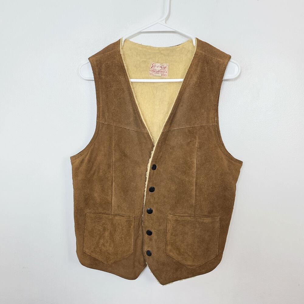Vintage Tan Suede Sherpa Lined Western Cowgirl Going Out Vest Size Medium